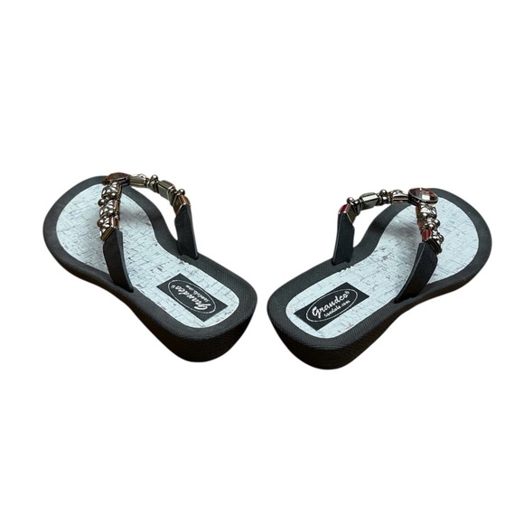 NEW, Grandco, Jeweled Wedge Sandals, Size 9, Black - Picture 2 of 9